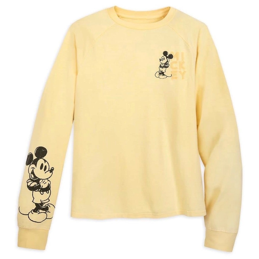 Disney Mickey Mouse Long Sleeve T Shirt Pastel Yellow Graphic Print Men Size XS